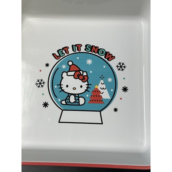 Hello Kitty Christmas Square White Stoneware Baking Dish By Sanrio Let in Snow - Picture 6 of 9